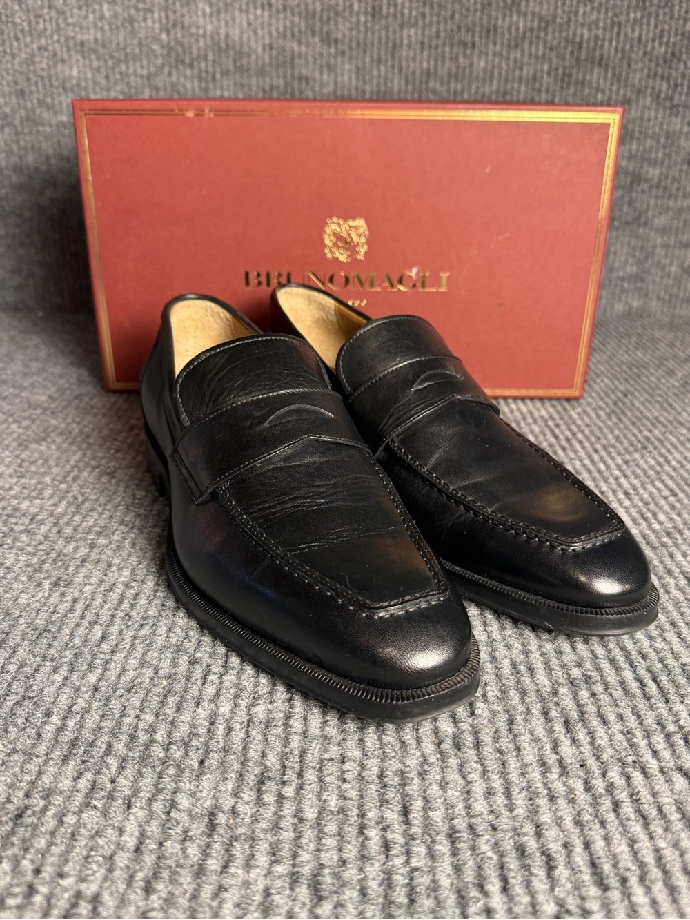 Bruno Magli Black Leather Penny Loafers